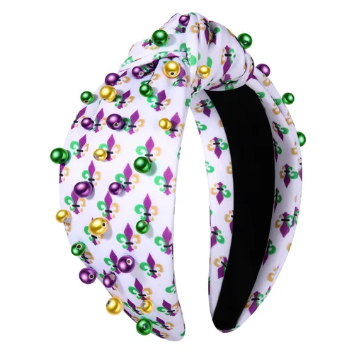 Vista 10 de PHALIN Diadema de Mardi Gras para mujer, accesorios de carnaval de Mardi Gras, corona de flor de lis, diadema con diamantes de imitación y perlas