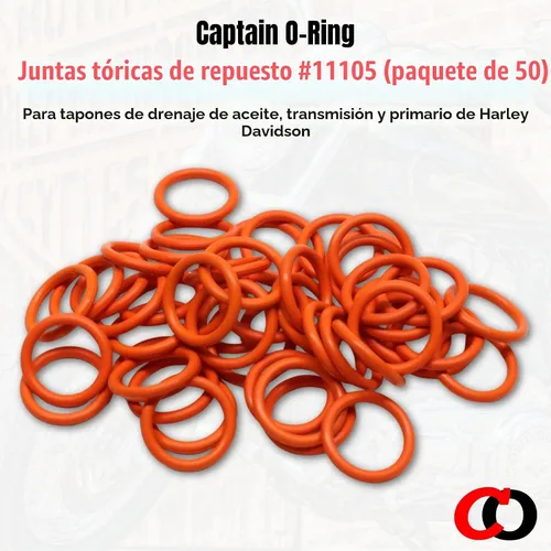 Vista 2 de Paquete de 50 – Repuesto de junta tórica #11105 para tapón de drenaje de aceite Harley Davidson Oring (color naranja)