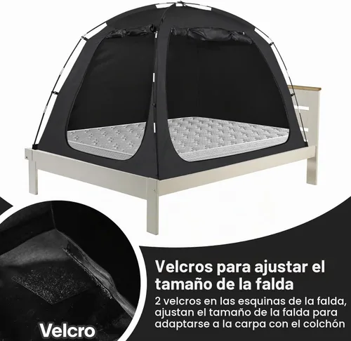 Vista 4 de EighteenTek Toldo de cama con luces, tienda de campaña de cama matrimonial Sleeping Dream, portátil, para habitación con corrientes de aire
