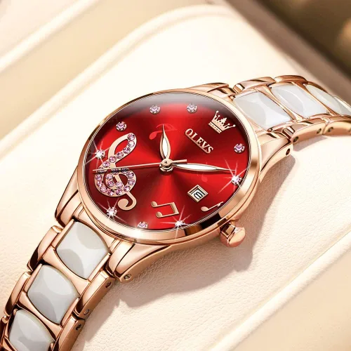 Vista 7 de OLEVS Reloj de pulsera para mujer, oro rosa, elegante, de cerámica, para mujer, de cuarzo, acero inoxidable, impermeable, luminoso