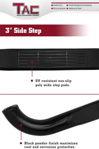 Vista 5 de TAC - Estribos laterales para Ford F150 SuperCrew Cab 2015-2024 y 2022-2024 F150 Lightning EV 2017-2024 F250/350/450/550 Super Duty Crew Cab Truck
