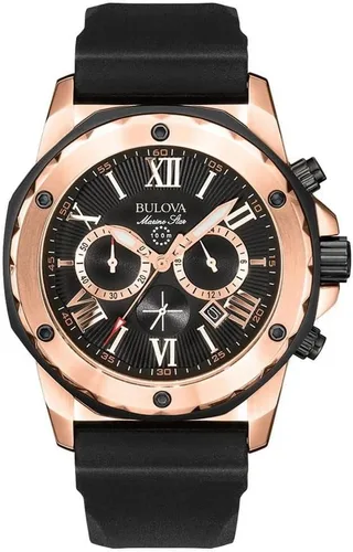 Vista 7 de Bulova Men's Marine Star Series A 6-Hand Chronograph Quartz Black Strap Watch, 100M IP negro/tono dorado
