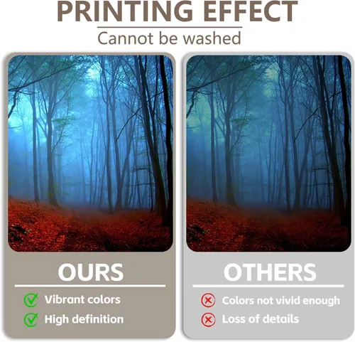 Vista 5 de Misty Forest Backdrop Halloween Eve Dark Blue Fog Fall Autumn Maple Leaves Woods Background for Thanksgiving Party Photography Studio Photo Booth
