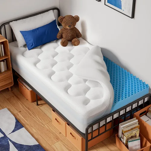Vista 17 de OhGeni Cubrecolchón de espuma viscoelástica individual XL de 2 pulgadas con funda, funda de cama suave con base antideslizante, mejorado con gel