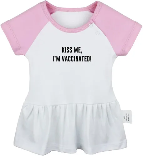 Vista 4 de Pack of 2, Kiss Me I'm Vaccinated & Hug Me I'm Vaccinated Funny Dresses Newborn Infant Baby Girls Princess Dress Ruffle