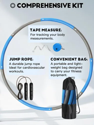 Vista 3 de Phobby Weighted Exercise Hoop for Adults, 2.2lb Detachable Fitness Hoop, Adjustable Hoop with Jump Rope, Tape Measure and Carry Bag, Home Gym Workout