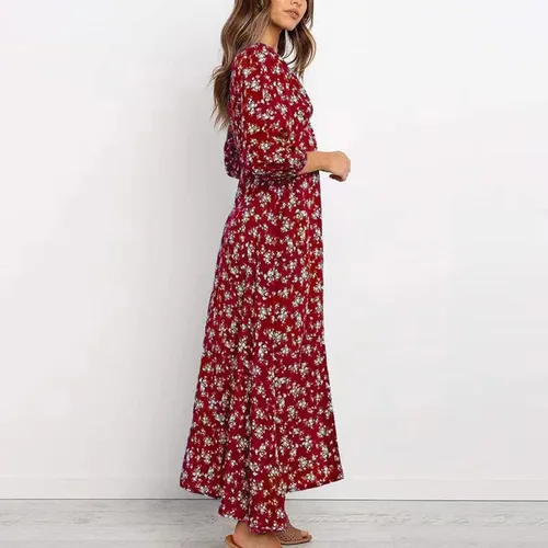 Vista 4 de Vestidos hawaianos para mujer, vestido de playa bohemio floral elegante de verano 2023, con cuello en V cruzado, vestido largo fruncido y fluido