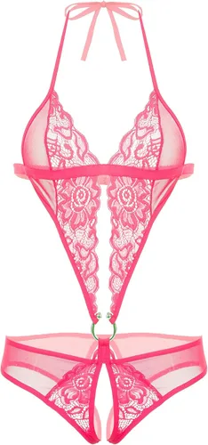 Vista 13 de Avidlove - Body de encaje para mujer con escote en V profundo, camisón Teddy. Babydoll de una pieza con cordones Azul bebé