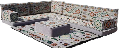 Vista 128 de arabicsofa Juego de asientos Jalsa en forma de L – Majlis árabe hecho a mano con almohadas de respaldo