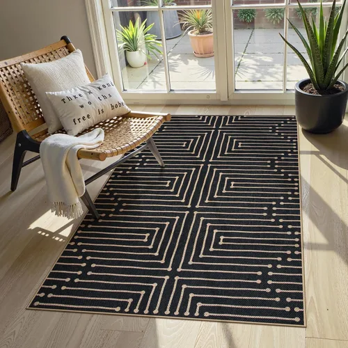 Vista 60 de Lahome Tapetes geométricos para puerta de interior para entrada, alfombra antideslizante lavable de 2 x 3 negro / neutro