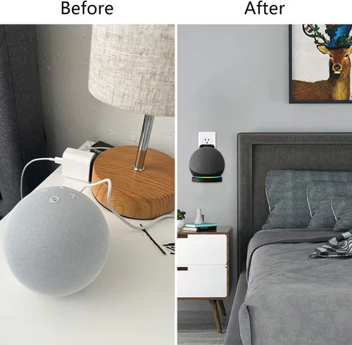 Vista 3 de BEWZI - Soporte de pared para Amazon Echo Dot 5ª generación (versión 2022) con almacenamiento de cables, fácil de instalar y ahorra espacio