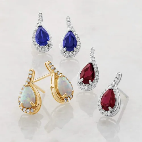 Vista 4 de 14k Yellow or White Gold Gemstone Pear Shape Drop Stud Earrings for Women with Teardrop Natural Diamonds and Push Backs 6mm x 4mm Birthstone by MAX
