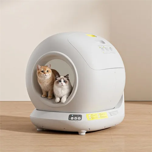 Vista 2 de Caja de arena autolimpiante para gatos de 78 litros Automática totalmente cerrada, control de aplicaciones, espacio extra grande Bandeja Blanco