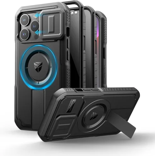 Vista 24 de Dexnor - Funda para iPhone 12 & iPhone 12 Pro con tapa deslizante para cámara, soporte ajustable y protector de pantalla integrado, carcasa
