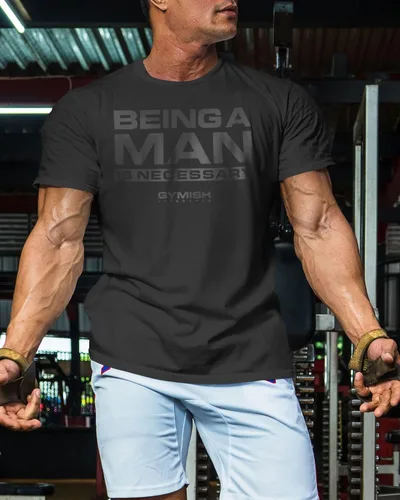 Vista 3 de Camisetas de entrenamiento para hombres, Being A Man is Necessary, camiseta divertida de levantamiento