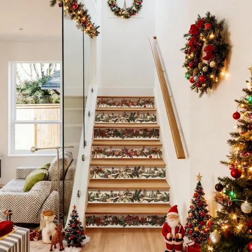 Vista 4 de AMAZING WALL Pegatinas elevadoras de Navidad para biblioteca de Navidad, calcomanías para escaleras autoadhesivas, 6