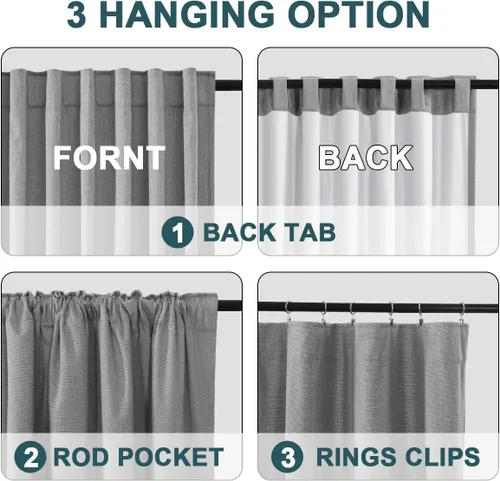 Vista 6 de Cortinas de Lino 100% Opacas de 63 Pulgadas de Largo, Lino Chenille Texturizado, 100% Bloqueo de Luz, Cortinas con Aislamiento Térmico para Sala