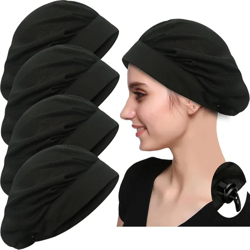 Vista 11 de Paquete de 4 u 8 gorros de chef para cocina, gorra de chef ajustable para servicio de alimentos, redes para el cabello, reutilizables, lavables