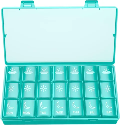 Vista 7 de BUG HULL Organizador Semanal de Píldoras 3 Veces al Día, Caja de Píldoras Diaria de 7 Días 3 Veces al Día, Organizador de Píldoras de Viaje