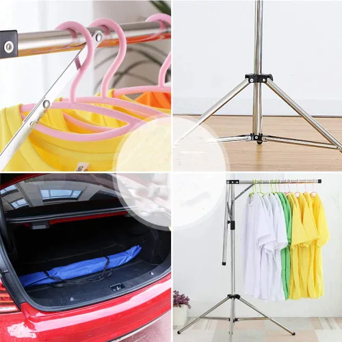 Vista 5 de Perchero plegable portátil que ahorra espacio, estante de secado de ropa de acero inoxidable de alta capacidad con 4 ramas