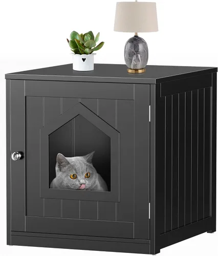 Vista 8 de Caja de arena para gatos, caja de arena oculta para gatitos, muebles para interiores, caja de gato, gabinete, casa, mesa auxiliar, mesita de noche
