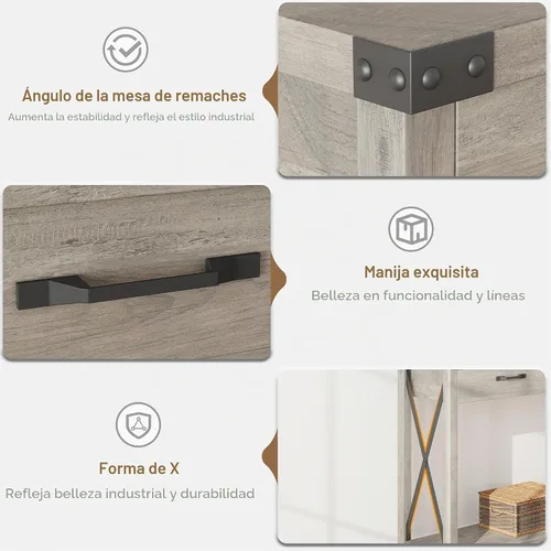 Vista 7 de IDEALHOUSE Mesa consola con 2 cajones, mesa de entrada de granja con estante de almacenamiento, mesa de sofá de madera decorativa para sala de Gris