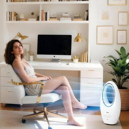 Vista 7 de ROVSUN Ventilador inteligente sin aspas, ventilador de torre sin aspas de 22 pulgadas con iluminación ambiental, ventilador de torre oscilante