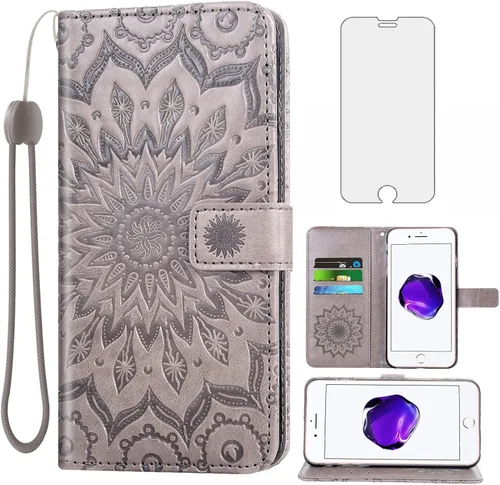 Vista 8 de Funda de teléfono para iPhone 7plus 8plus 7/8 Plus con protector de pantalla de vidrio templado, funda de cuero con tapa para tarjetero, accesorios