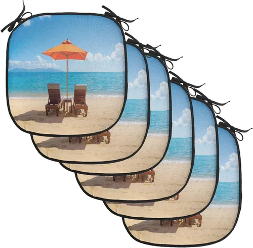 Vista 23 de Lunarable Cojín para silla costera, diván del desierto, descanso solitario, vacaciones, tropical, resort playa, ocio, asiento acolchado para cocina