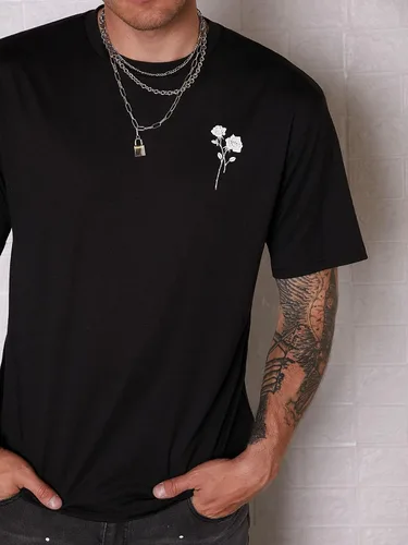 Vista 3 de SHENHE Camiseta de manga corta con cuello redondo y estampado floral para hombre