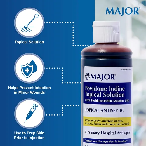 Vista 4 de Major Pharmaceuticals 254839 Povidone Yodine Solución tópica, volumen de 8.0 fl oz, rojo-marrón