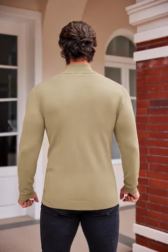 Vista 3 de COOFANDY Suéter de cuello alto falso para hombre, ajuste delgado, informal, básico, suéter térmico de punto