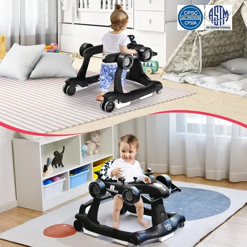 Vista 9 de BABY JOY Andador de bebé 4 en 1, Andador de actividad plegable con altura y velocidad ajustables, música, luces, antivuelco, andador de empuje