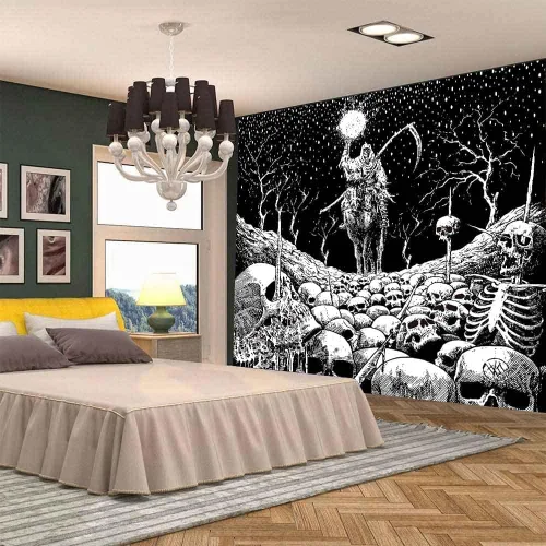 Vista 3 de Aidatain Grim Reaper - Tapiz de calavera de muerte de esqueleto para colgar en la pared de los hombres, para dormitorio, fantasía, tela de franela