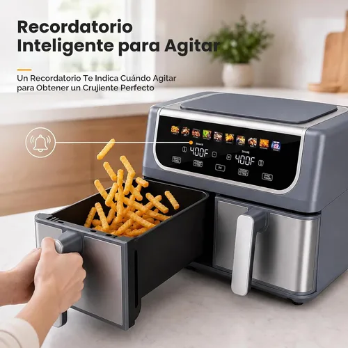 Vista 6 de Freidora de aire de 2 cestas de 9.5 cuartos de galón, freidora de aire doble 10 en 1 con placa de cerámica para verduras, temperatura ancha de 80 a