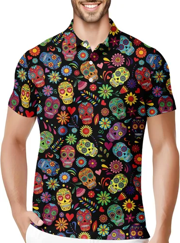 Vista 16 de HIVICHI Camisas de golf divertidas para hombre con patrón estampado loco colorido y novedad de alto rendimiento que absorbe la humedad, camisa tipo