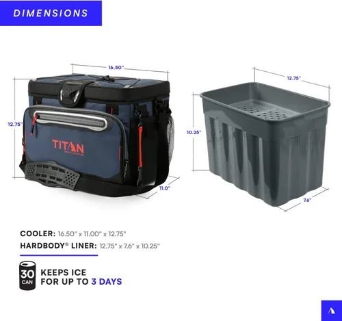 Vista 6 de Titan by Arctic Zone Deep Freeze Cooler - Zipperless Hardbody Cooler - Deep Freeze Insulation, HardBody Liner, and SmartShelf Azul marino