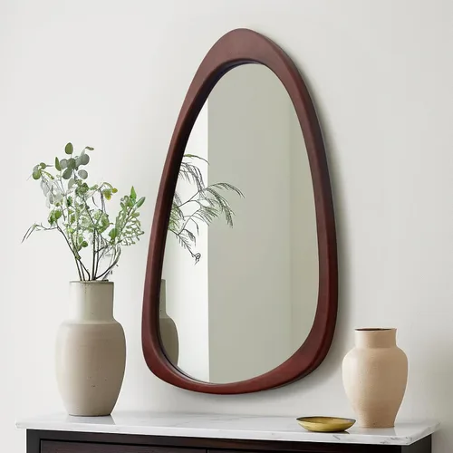 Vista 8 de Wood Asymmetrical Mirror for Decor,19.5x30.5"Organic Irregular Wall Mirrors Marrón