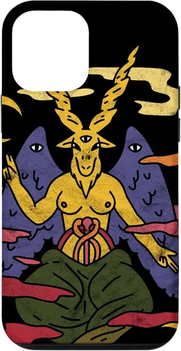 Vista 12 de Funda punk gótica para iPhone 15 Baphomet Psychedelic Satan Antichrist