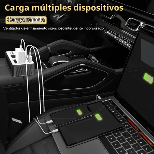 Vista 2 de Inversor de corriente para coche de 300 W, PiSFAU CC 12 V a CA 110 V Adaptador de enchufe de coche con múltiples USB [USB-C de 24 W] / Cargador