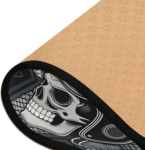 Vista 6 de Calavera con alfombra vintage para motocicleta, alfombra antideslizante para cocina, alfombra de área suave para baño, entrada, pasillo, comedor