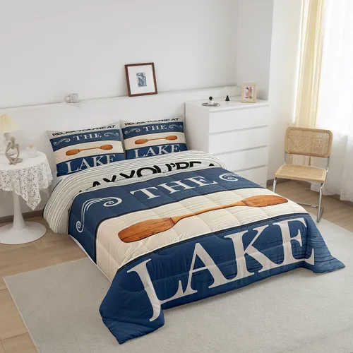 Vista 2 de jejeloiu Juego de edredón de lago para niños, tamaño individual, juego de ropa de cama relajante de paleta de lago para niños, decoración de casa