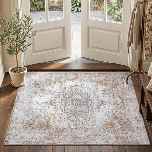 Vista 50 de jinchan Alfombra floral primaveral de 2 x 3 pies para entrada, alfombra desgastada lavable, de pelo corto, suave, pequeña, antideslizante, tapete