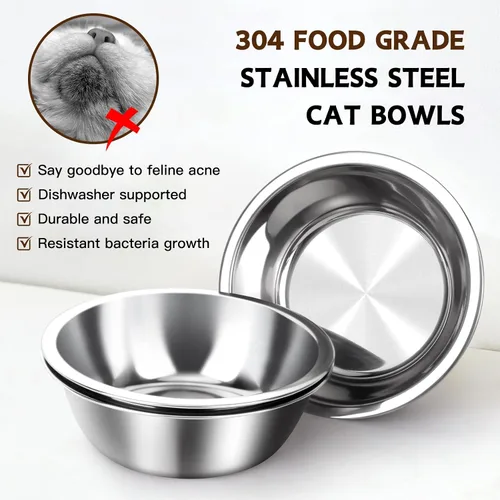 Vista 6 de Tazón Elevado de Bambú para Comida de Gatos, 3 Cuencos Elevados de Acero Inoxidable para Gatos con Soporte, Cuenco Inclinado 15° para Perros