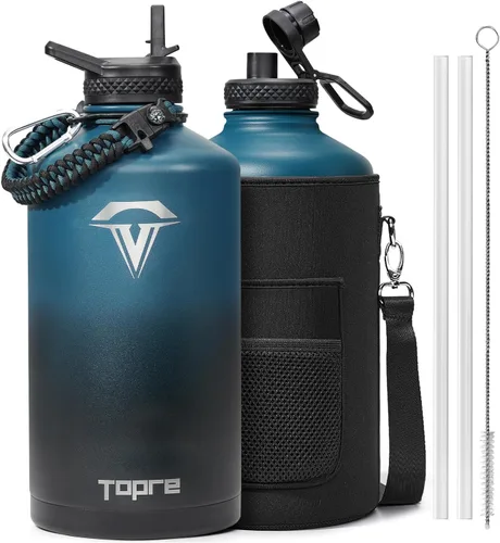 Vista 22 de Topre Botella de agua aislada de 32 onzas, botella de agua al vacío de acero inoxidable, sin BPA y a prueba de fugas - con asa de paracord, correa