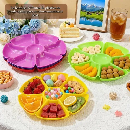 Vista 7 de AVLA 12 bandejas de plástico para servir aperitivos, platos divididos de 12 pulgadas irrompibles con chips y inmersión, platos redondos de 7