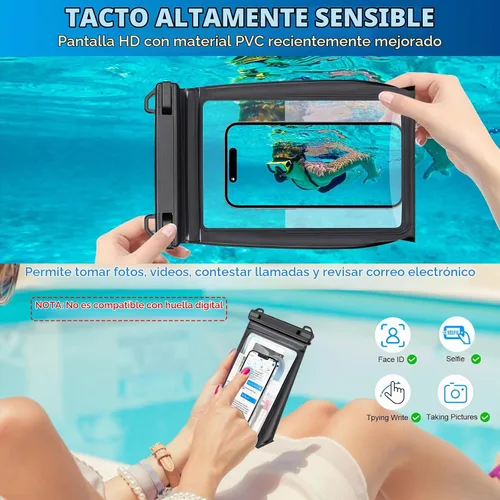 Vista 5 de Bolsa grande impermeable flotante para teléfono [con tira de sellado], bolsa seca para teléfono celular para iPhone 16 15 14 13 12 Pro Max Galaxy