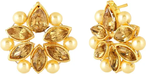 Vista 6 de Efulgenz Juego de collar y aretes de perlas tradicionales de Kundan de imitación de Bollywood indio, Cobre, no conocido