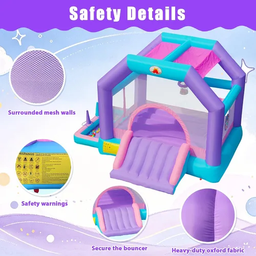 Vista 6 de Inflatable Bounce House with Blower, Jumping Castle for 5 Kids