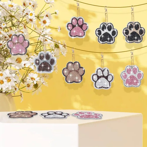 Vista 6 de YLOLUL 16 llaveros con forma de pata de perro con forma de pata de perro, kits de llaveros de arte de diamantes de doble cara para principiantes
